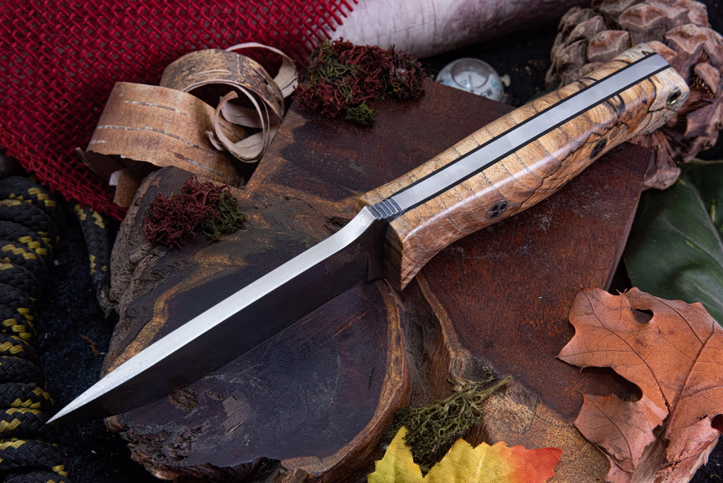 Bark River Knives Bravo 1 - Spalted Hackberry Maple Burl #2 - Black Liners - Mosaic Pins - CPM 3V
