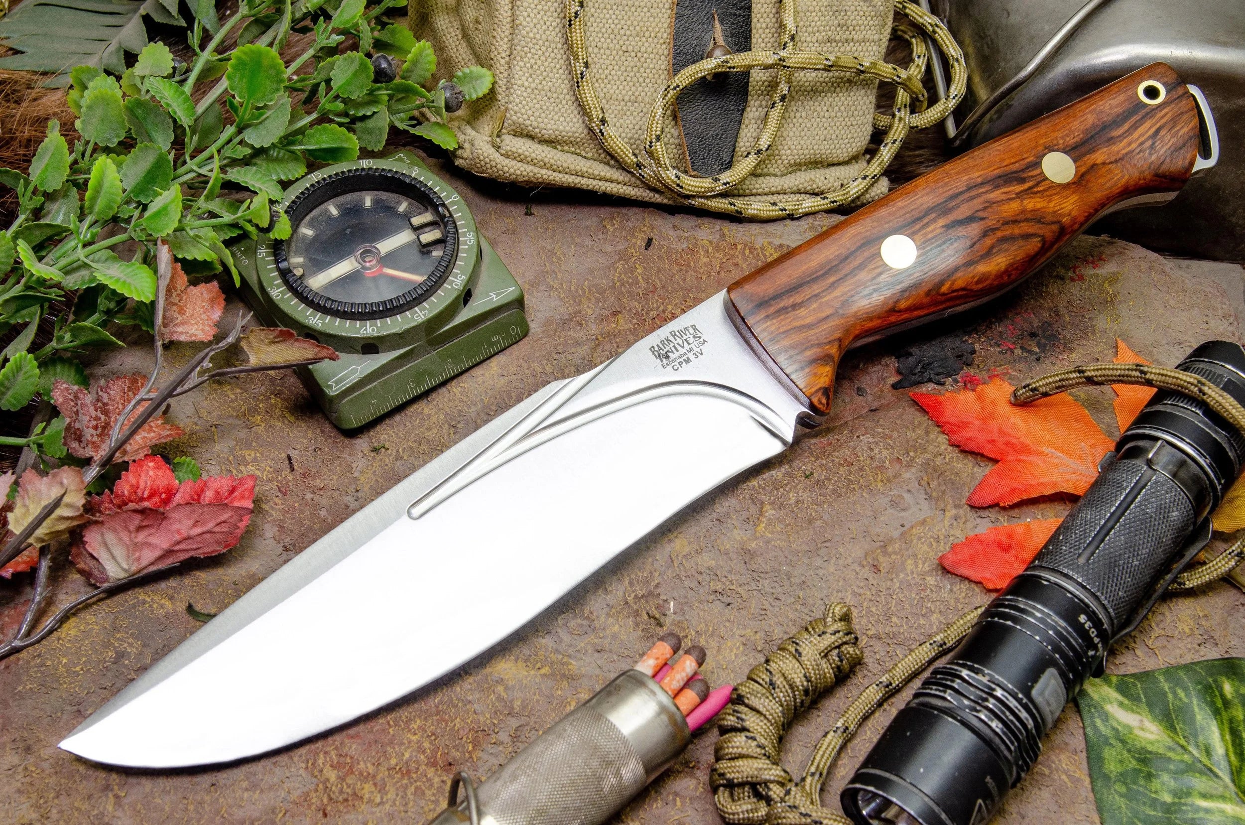 Bark River Knives Strike Force 2 - Desert Ironwood - Black Liners - Brass Pins - CPM 3V