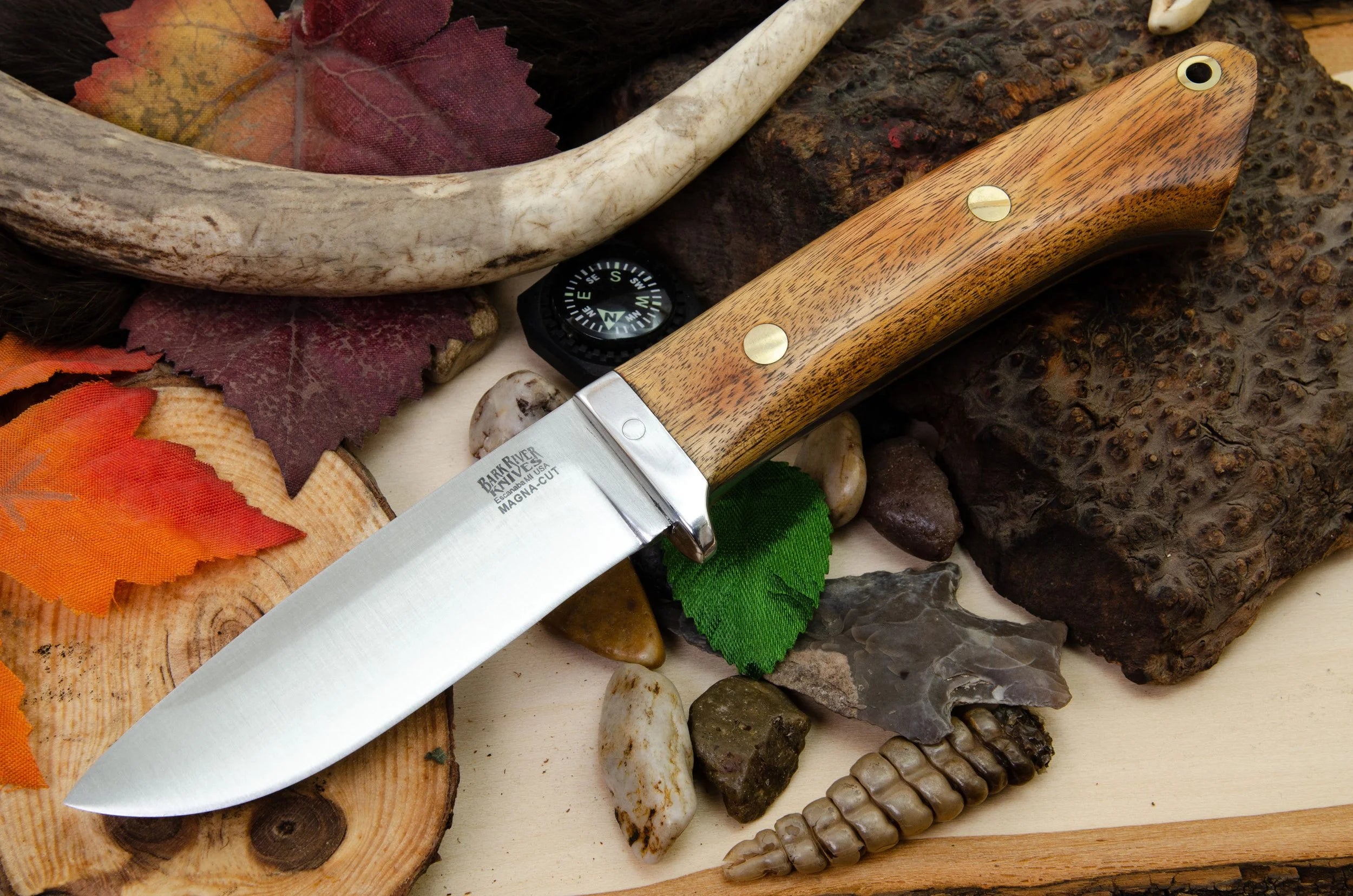 Bark River Knives Classic Drop Point Hunter - Osage Orange - Brass Pins - MagnaCut