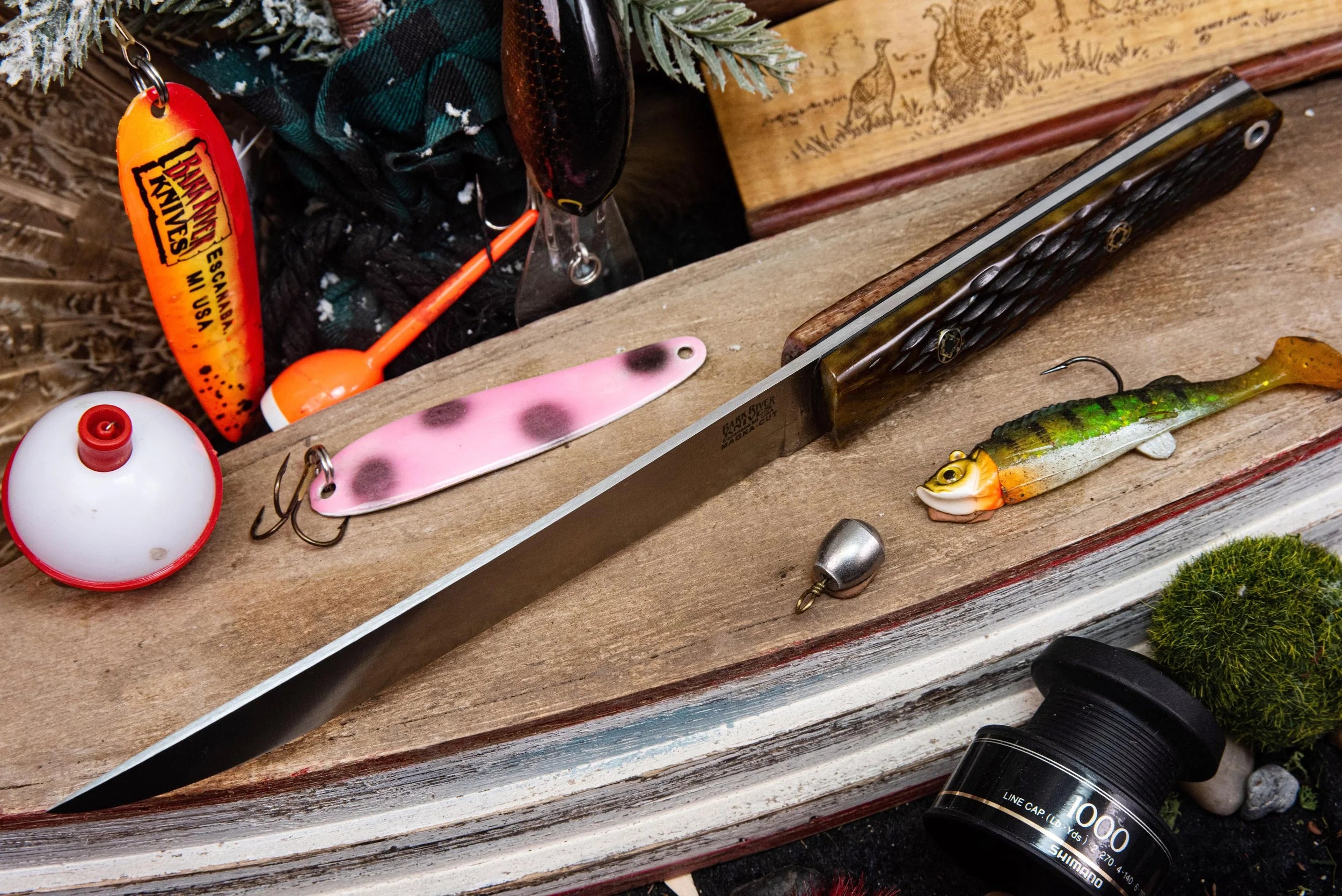 Bark River Knives Fin & Bone - Jigged Stag Bone #1 - Black Liners - Mosaic Pins - MagnaCut